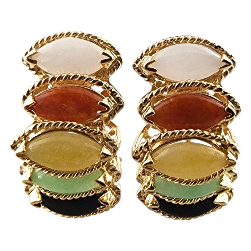 14 Karat Yellow Gold Multi Color Jade Earrings #19816